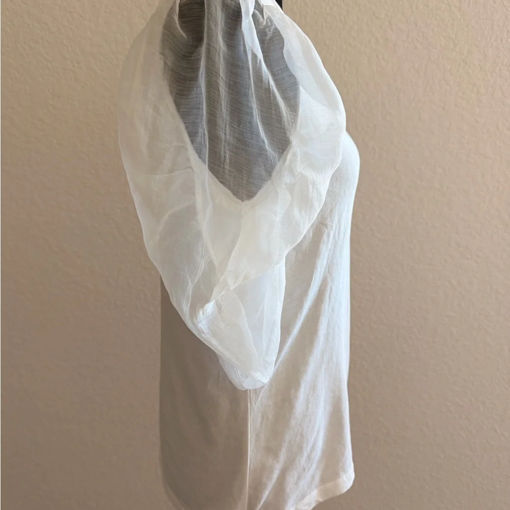 ZARA White Blouse with Tulle Puff Sleeves | Romantic Feminine Top